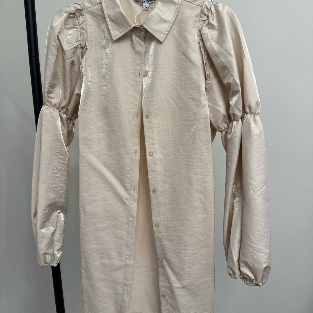 Walter Baker Cream Casual Button Down dress with Puff Sleeves